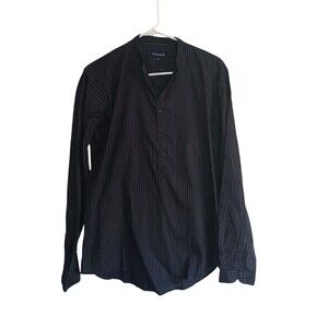 Cottonworld Shirt Men's Size Medium Navy Striped Button Up Long Sleeve Cotton